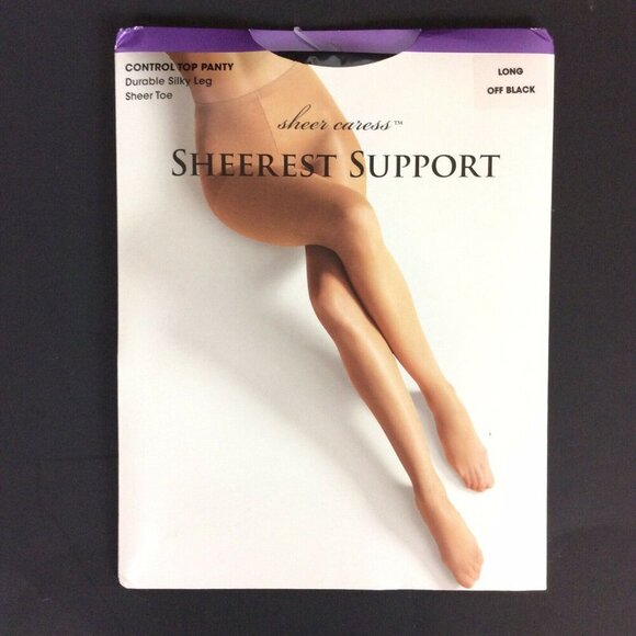 JCPenney Sheerest Support Control Top Pantyhose Size Long Off Black Sandalfoot - Picture 1 of 3